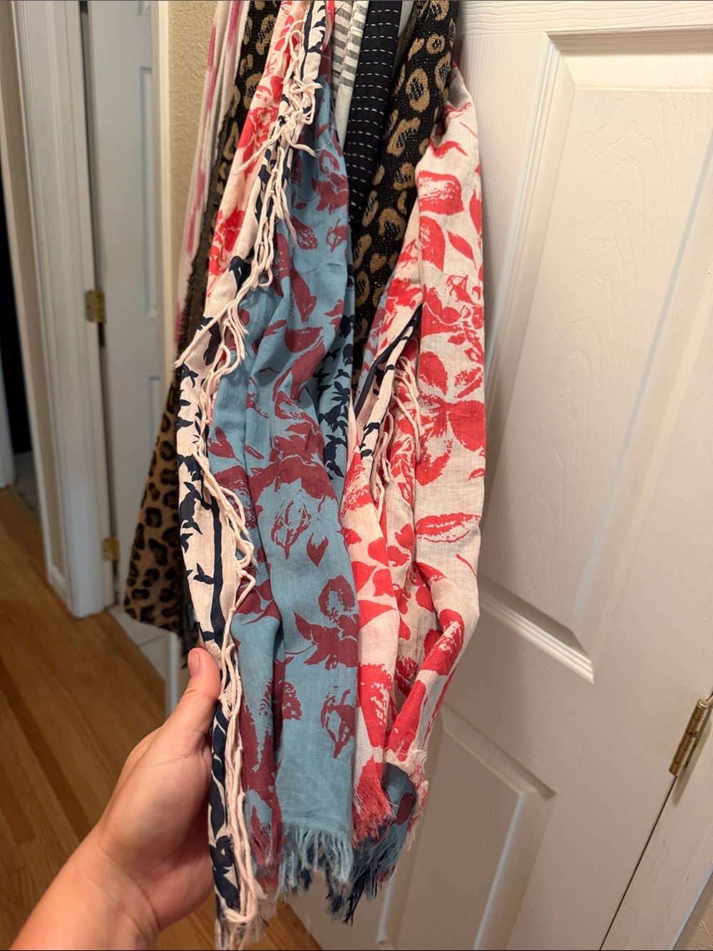 Trades of Hope brand- hand block printed cotFloral Red & Cream Lightweight Scarf - Picture 5 of 5